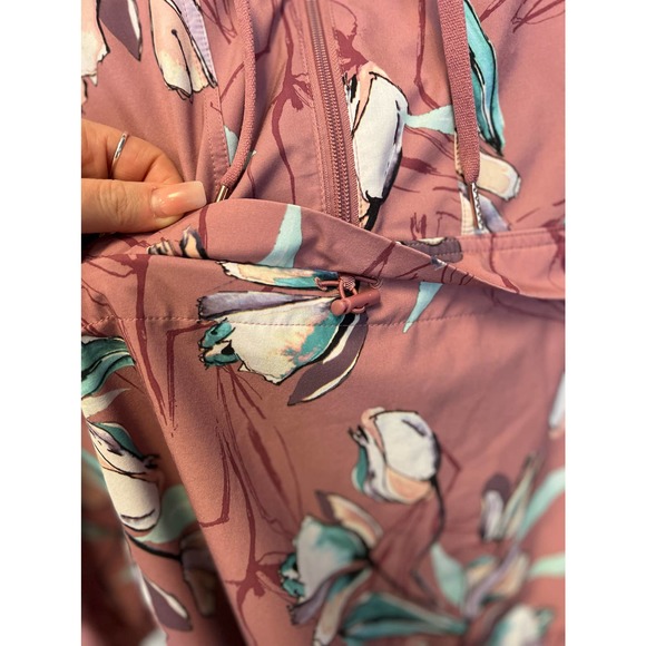 CALIA Anywhere Printed Woven Pullover Hoodie Floral Windbreaker Cinched Waist M - Picture 7 of 8